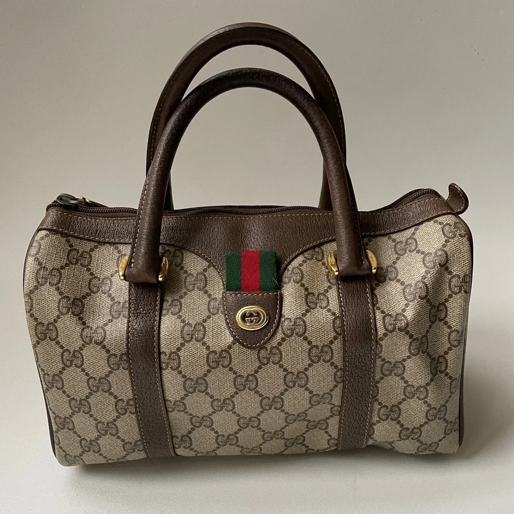 Authentic Vintage Gucci Boston Brown GG Coated Canvas Satchel - Picture 1 of 14